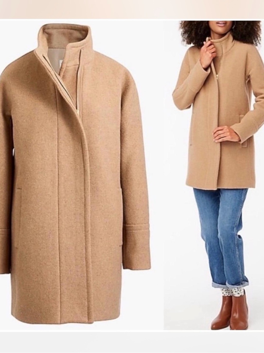 J Crew cocoon coat stadium cloth wool Nello Gori camel